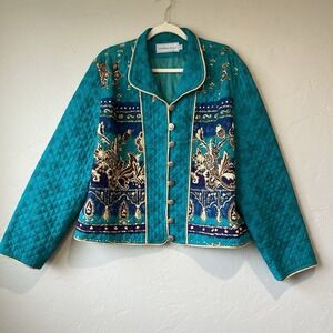 Vtg Quilted Jacket Patchwork Boho Art Wear Grandma Cottage Core Lagenlook Gypsy